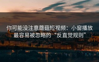 你可能没注意蘑菇短视频：小窗播放最容易被忽略的“反直觉规则”