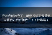 我差点就放弃了：蘑菇视频下载重新安装后，后台播放一下子就暴露了