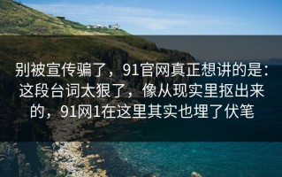 别被宣传骗了，91官网真正想讲的是：这段台词太狠了，像从现实里抠出来的，91网1在这里其实也埋了伏笔
