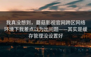 我真没想到，蘑菇影视官网跨区网络环境下我差点以为出问题——其实是缓存管理没设置好
