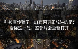 别被宣传骗了，91官网真正想讲的是：看懂这一处，整部片会重新打开