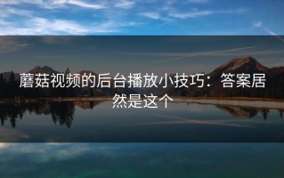 蘑菇视频的后台播放小技巧：答案居然是这个