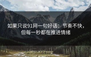 如果只说91网一句好话：节奏不快，但每一秒都在推进情绪