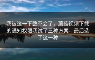 我被这一下整不会了，蘑菇视频下载的通知权限我试了三种方案，最后选了这一种
