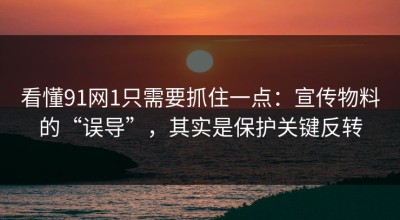 看懂91网1只需要抓住一点：宣传物料的“误导”，其实是保护关键反转