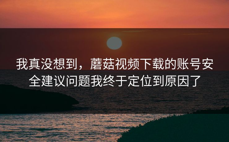 我真没想到，蘑菇视频下载的账号安全建议问题我终于定位到原因了